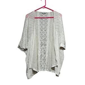 Moa Moa Womens Boho Cream Open Front Slub Knit Cardigan Back Lace Detail Small